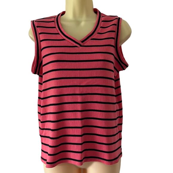 Mountain Lake Tops - Mountain Lake Size M Pink & Black Striped Ribbed Sleeveless Knit Tank Top